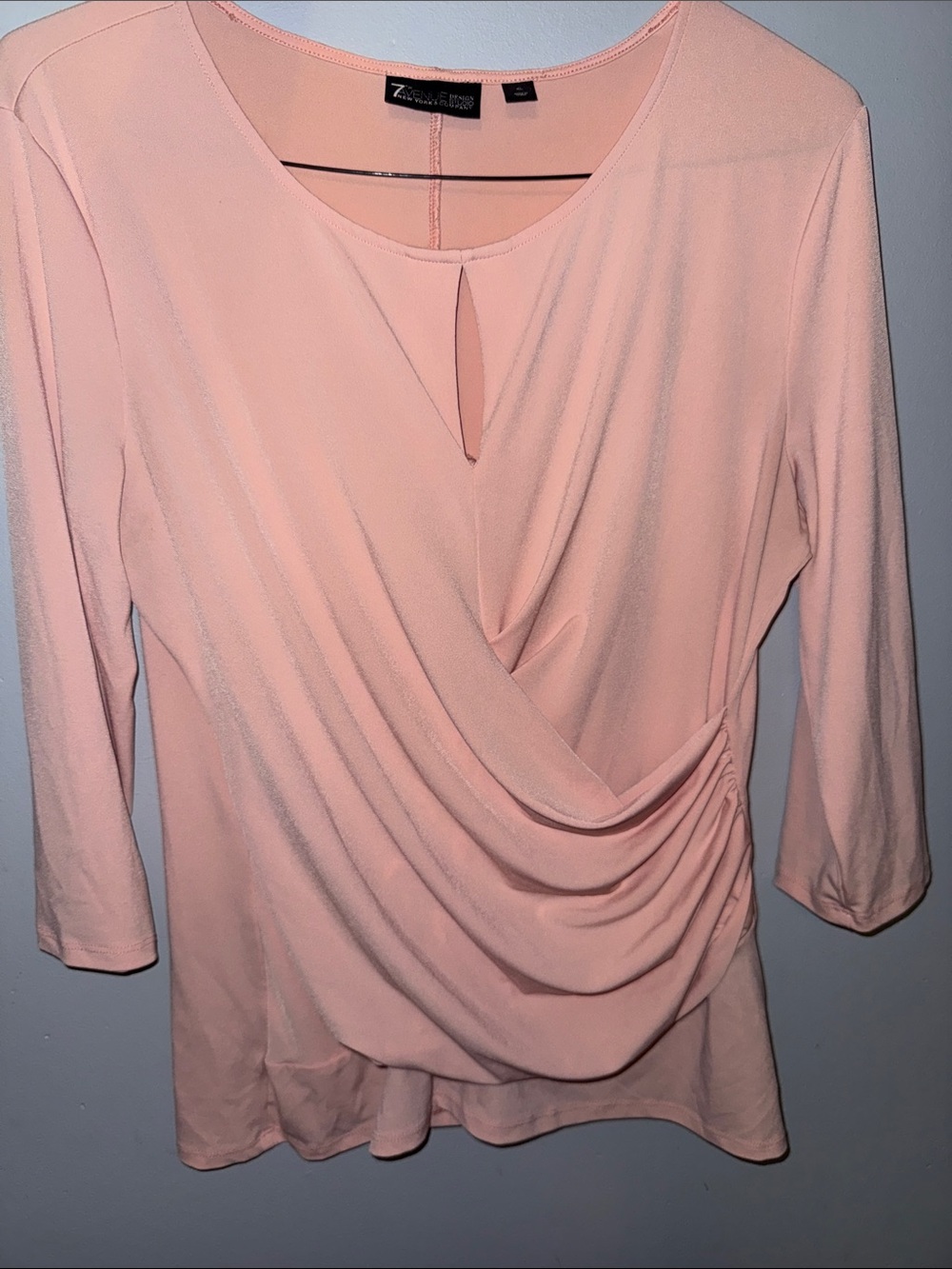 7th AvenueBlush Pink Draped Keyhole Blouse with Side Ruching